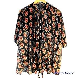 4 for $20 SALE! Alice In the Eve Bow Open Front Sheer Top, Black Floral, Size 8